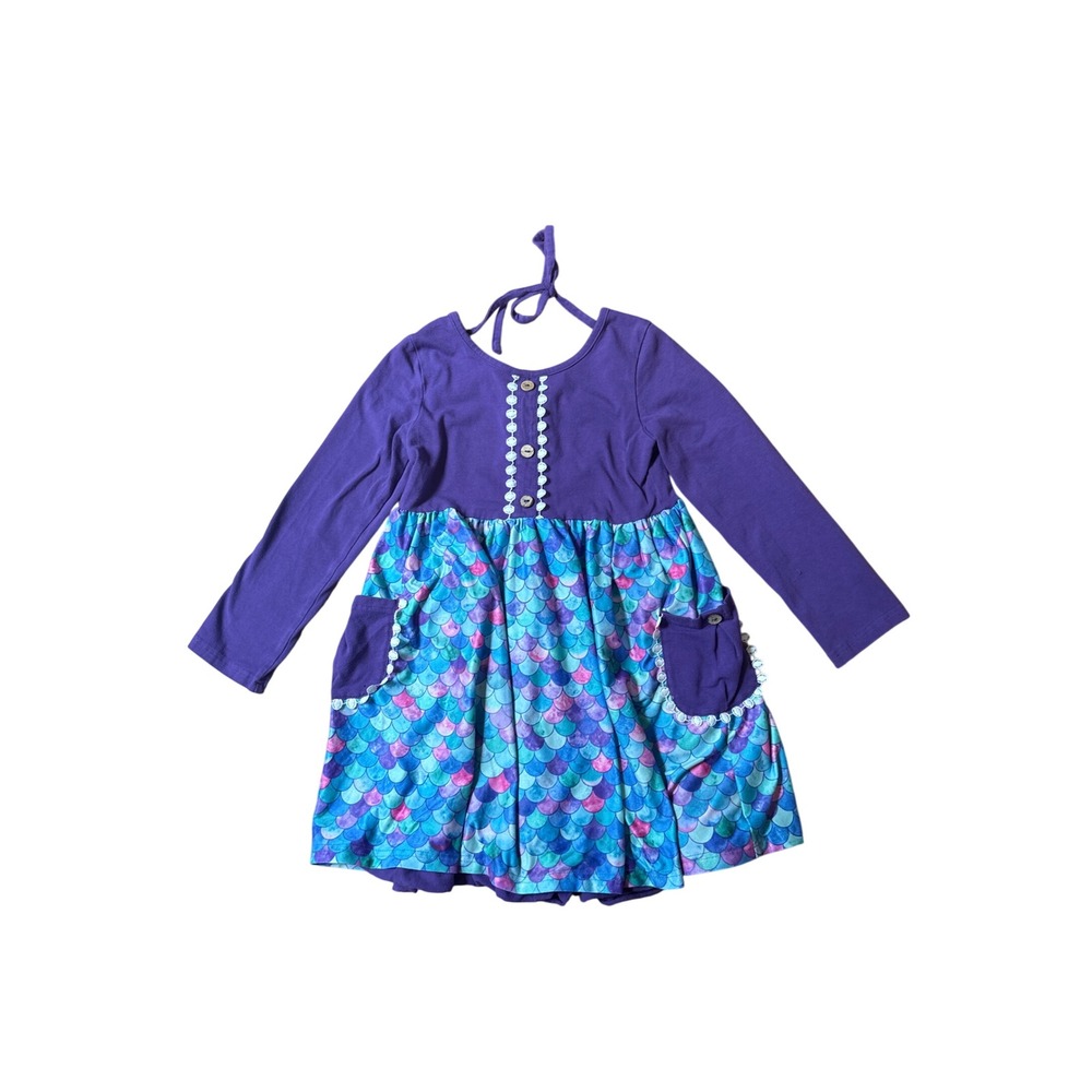 Unbranded Mermaid Scale Dress Kids Purple Blue Whimsical Pockets SIZE 7/8